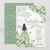 Sage Green Rozen Princess Dress Quinceanera Kaart (Voorkant / Achterkant)