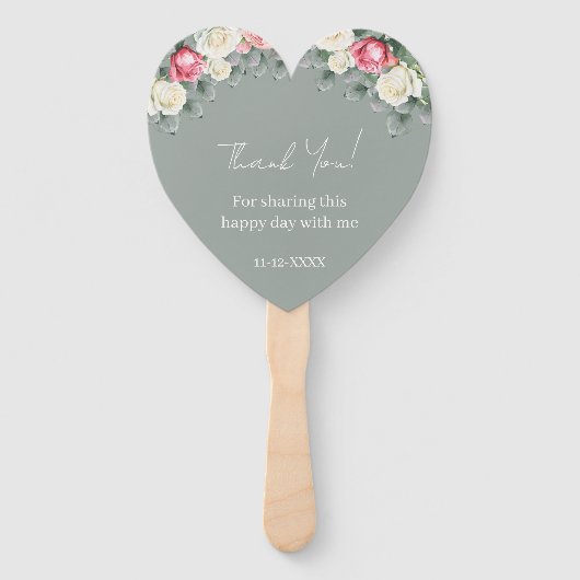 Sage Green Rozen Vrijgezellenfeest Dank u Handwaaier (Achterkant)