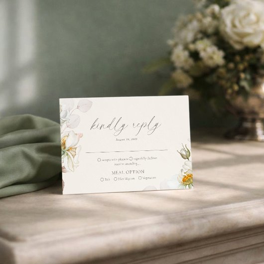 Sage Green RSVP Card with Meal Choice Informatiekaartje