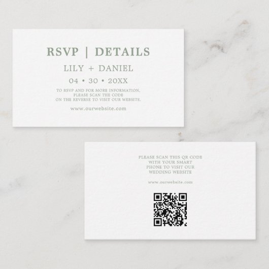 Sage Green RSVP en Details Wedding Enclosure Card Informatiekaartje (Voorkant / Achterkant)