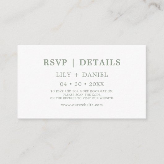 Sage Green RSVP en Details Wedding Enclosure Card Informatiekaartje (Voorkant)