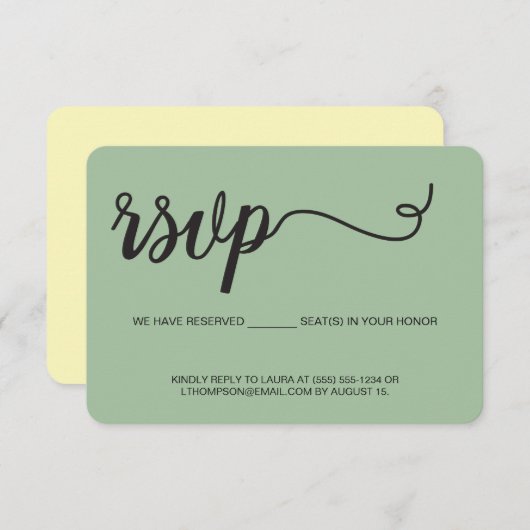 Sage Green RSVP zonder gereserveerde zitplaats te (Voorkant / Achterkant)