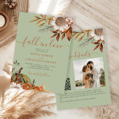 Sage green rust leaves boho floral fall wedding kaart