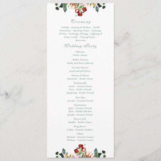Sage Green Rust Yellow Orange Floral Wedding Programmakaart (Achterkant)