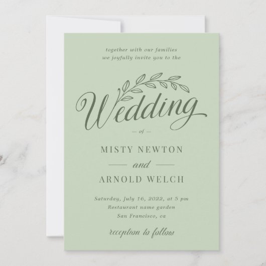Sage Green Rustic Backyard Botanical Leaf Wedding Kaart (Voorkant)