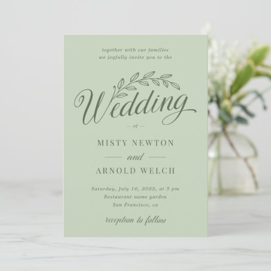 Sage Green Rustic Backyard Botanical Leaf Wedding Kaart (Staand voorkant)