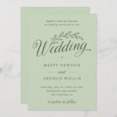 Sage Green Rustic Backyard Botanical Leaf Wedding Kaart (Voorkant / Achterkant)
