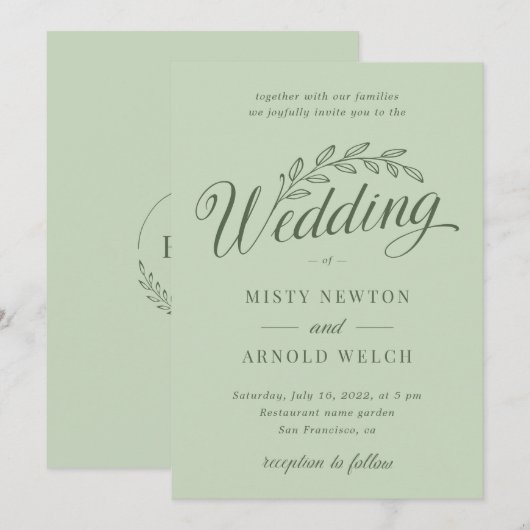 Sage Green Rustic Backyard Botanical Leaf Wedding Kaart (Voorkant / Achterkant)