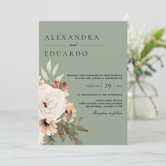 Sage Green Rustic Bohemian Wedding Kaart (Staand voorkant)