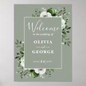 Sage Green Rustic Boho Bloemen Huwelijk Welkom Tek Poster (Voorkant)