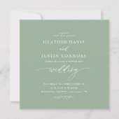 Sage Green Rustic Calligraphy Square Wedding Kaart (Voorkant)