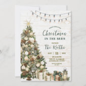 Sage Green Rustic Christmas Barnyard Party Kaart (Voorkant)