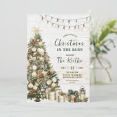 Sage Green Rustic Christmas Barnyard Party Kaart (Staand voorkant)