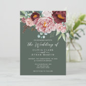 Sage Green Rustic Dusty Roos Boho Waterverf Kaart (Staand voorkant)