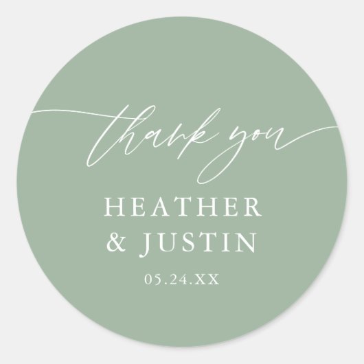 Sage Green Rustic Elegant Wedding Bedankt Ronde Sticker (Voorkant)