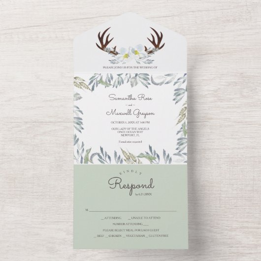 Sage Green Rustic Florals in één uitnodiging (Binnen)