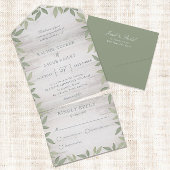 Sage Green Rustic Garden Greenery Wedding All In One Uitnodiging