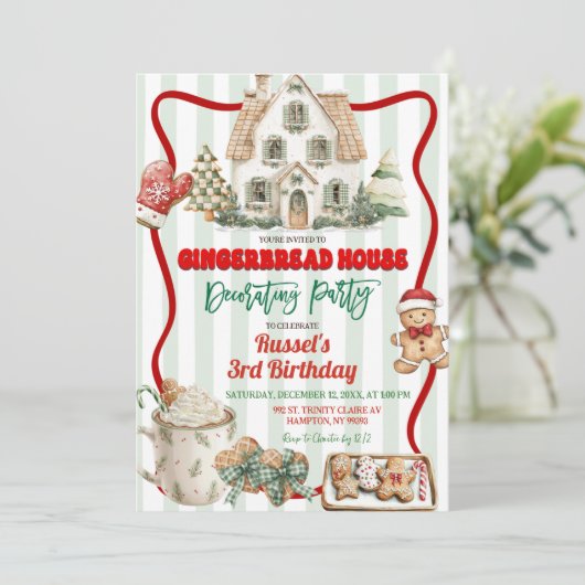 Sage Green Rustic Gingerbread Decorating Party Kaart (Staand voorkant)
