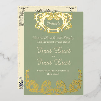 Sage Green Rustic Royal Wedding Folie Uitnodiging