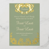 Sage Green Rustic Royal Wedding Folie Uitnodiging (Voorkant)