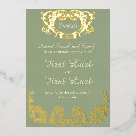 Sage Green Rustic Royal Wedding Folie Uitnodiging