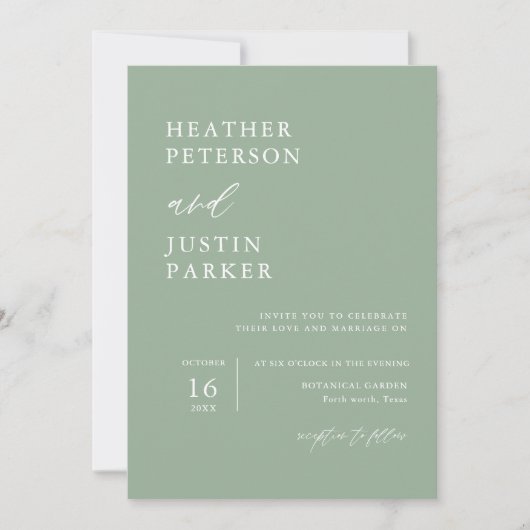 Sage Green Rustic Simple Wedding Invitations Kaart (Voorkant)