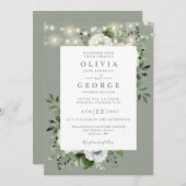 Sage Green Rustic String Lights Bloemen Huwelijk Kaart (Voorkant / Achterkant)