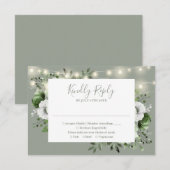 Sage Green Rustic String Lights Bloemen Huwelijk RSVP Kaartje (Voorkant / Achterkant)