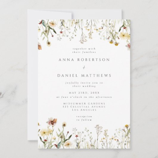 Sage Green Rustic Wildflower Wedding Invitation Kaart (Voorkant)