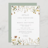 Sage Green Rustic Wildflower Wedding Invitation Kaart (Voorkant / Achterkant)