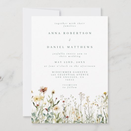 Sage Green Rustic Wildflower Wedding Kaart (Voorkant)