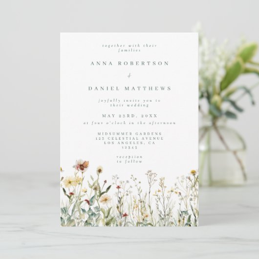 Sage Green Rustic Wildflower Wedding Kaart (Staand voorkant)
