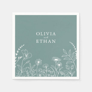 Sage Green, Rustic, Wildflower Wedding Napkins Servet