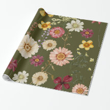 Sage Green Rustic Wildflower Wrapping Paper