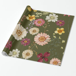 Sage Green Rustic Wildflower Wrapping Paper Cadeaupapier