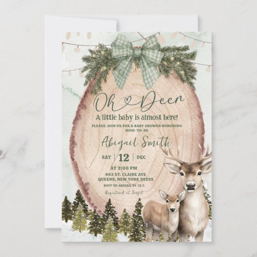 Sage Green Rustic Winter Deer Baby Shower Kaart (Voorkant)