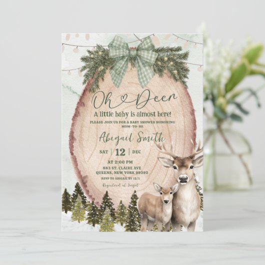 Sage Green Rustic Winter Deer Baby Shower Kaart (Staand voorkant)