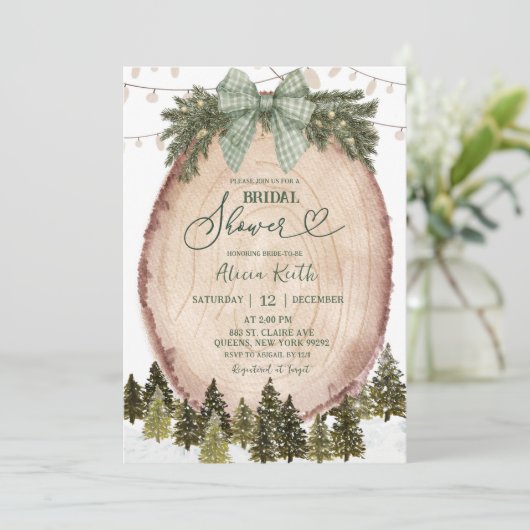 Sage Green Rustic Winter Forest Bridal Shower Kaart (Staand voorkant)