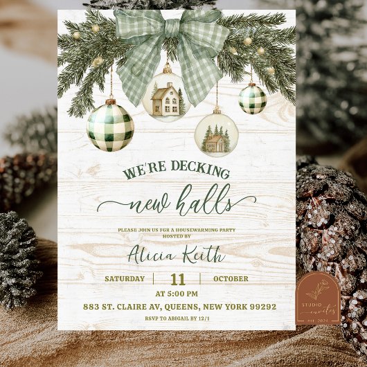 Sage Green Rustic Winter Housewarming Party Kaart