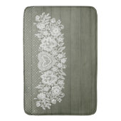 Sage Green Rustic Wood & White Lace Lacy Farmhouse Badmat (Voorkant Verticaal)