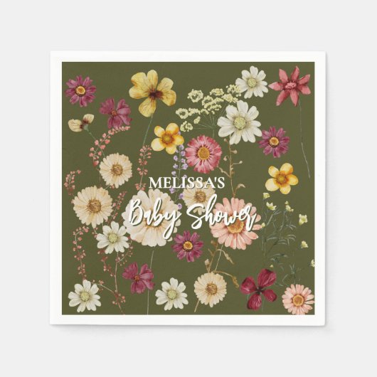 Sage Green Rustieke boho wilde bloem Servet (Voorkant)