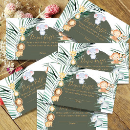 Sage Green Safari Baby shower Diaper Raffle Kaarte Informatiekaartje