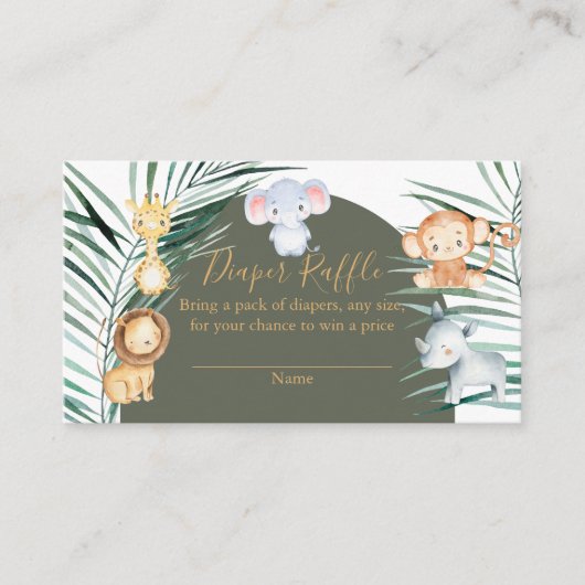 Sage Green Safari Baby shower Diaper Raffle Kaarte Informatiekaartje (Voorkant)