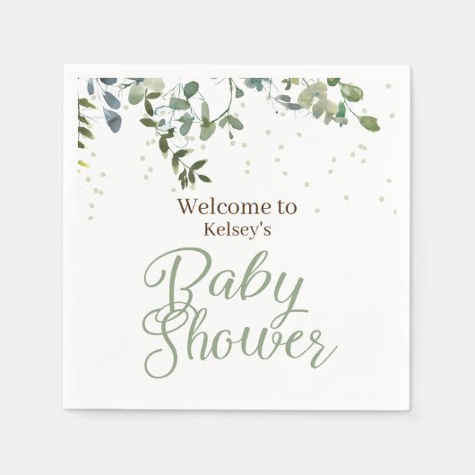 Sage Green Safari Oerwoud Neutraal Baby shower Servet (Voorkant)