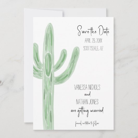 Sage Green Saguaro Cactus Bewaar de datum uitnodig Save The Date (Voorkant)
