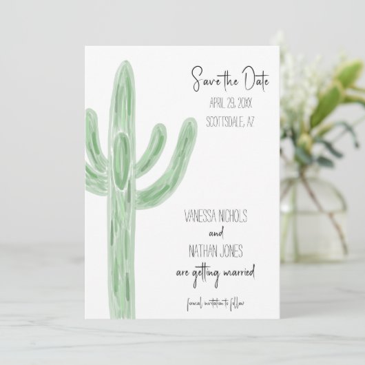 Sage Green Saguaro Cactus Bewaar de datum uitnodig Save The Date (Staand voorkant)