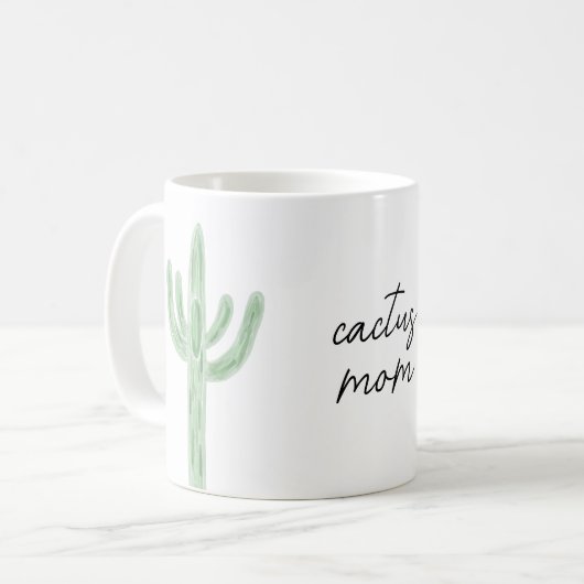 Sage Green Saguaro Cactus Mom Waterverf Koffiemok (Voorkant links)
