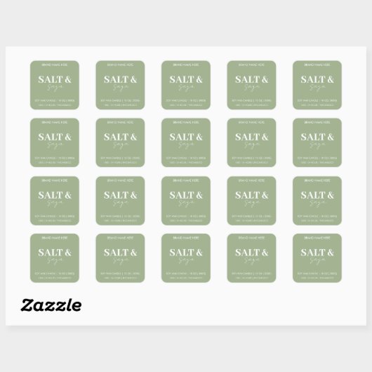 Sage Green Salt & Saga Custom Candle Label Sticker (Vel)