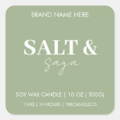 Sage Green Salt & Saga Custom Candle Label Sticker (Voorkant)