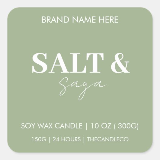 Sage Green Salt & Saga Custom Candle Label Sticker (Voorkant)